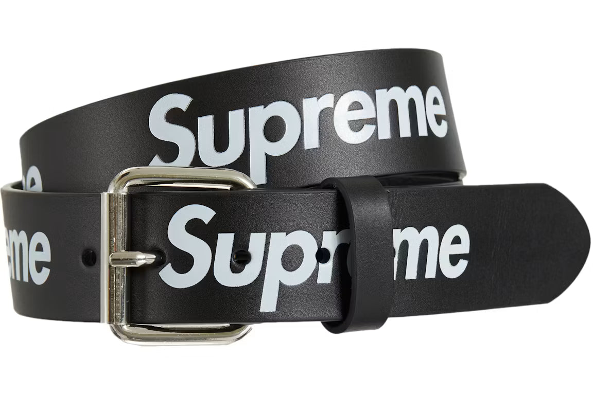 Supreme Leather Belt Repeat Black