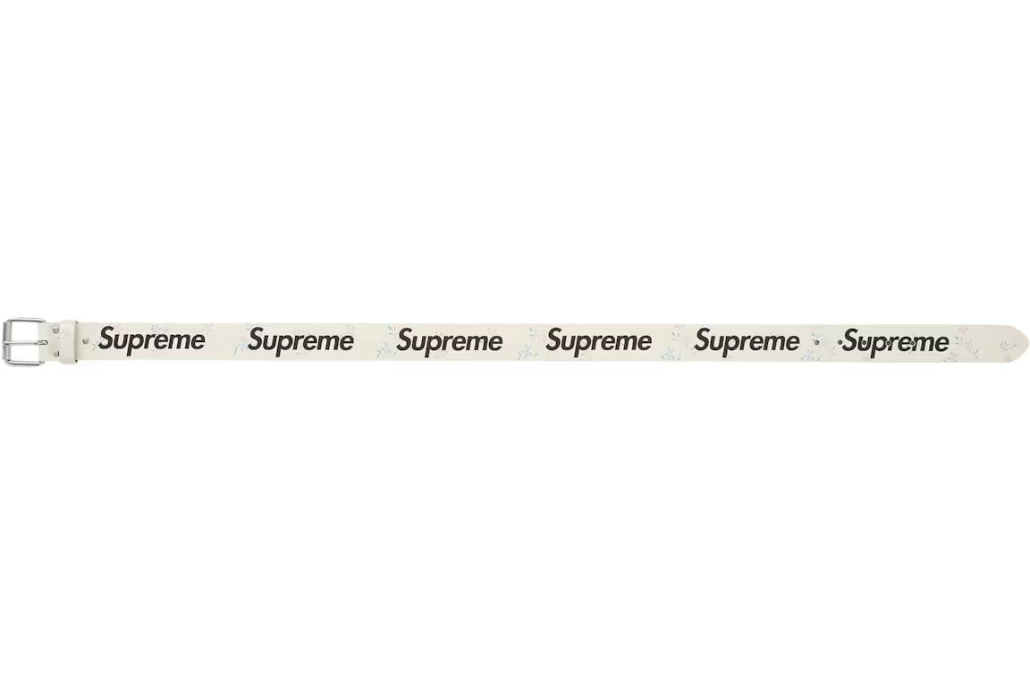 Supreme Leather Belt Repeat White