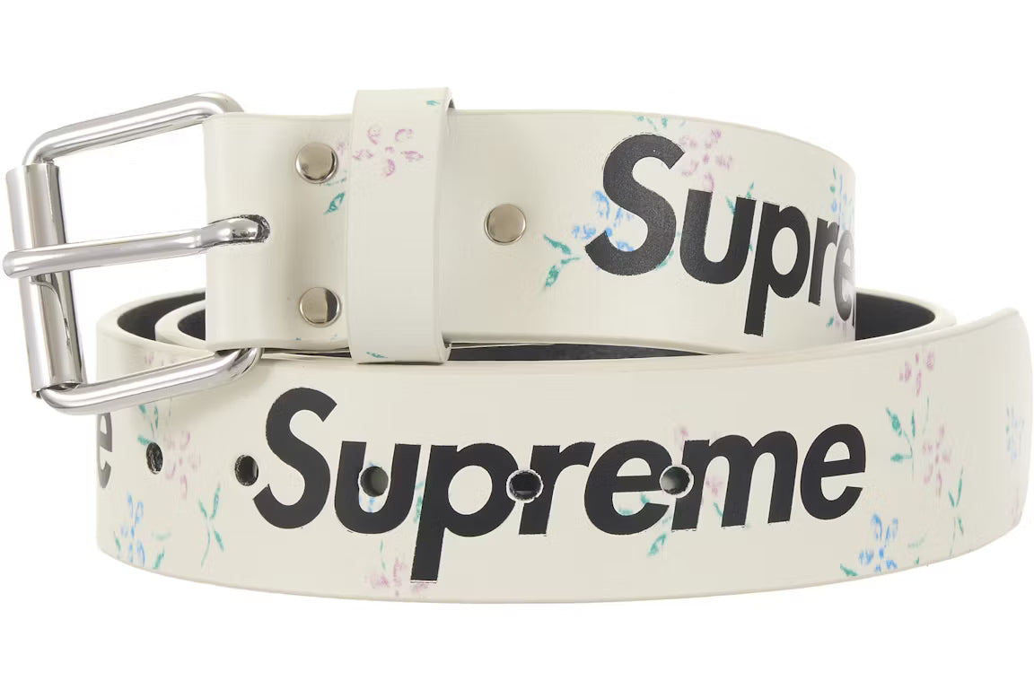 Supreme Leather Belt Repeat White
