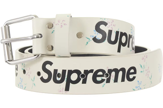 Supreme Leather Belt Repeat White