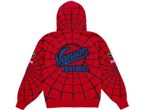 Supreme Vanson Leathers Spider-Man Hoodie Red
