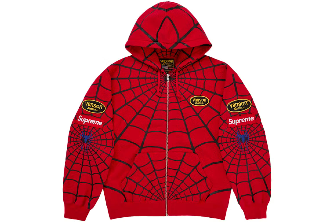 Supreme Vanson Leathers Spider-Man Hoodie Red